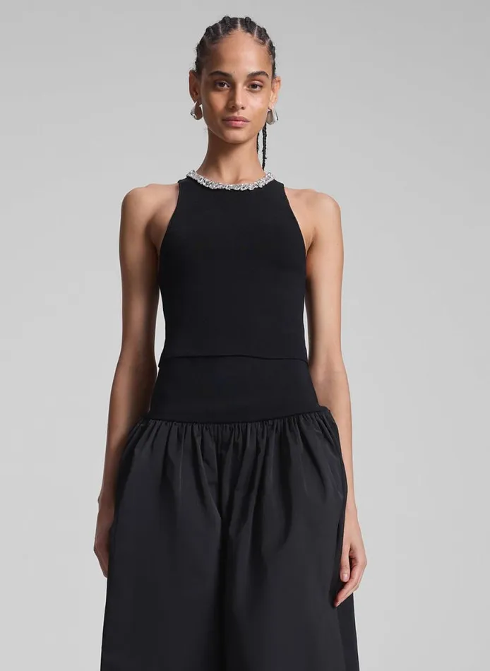ALC Bella Embellished Compact Knit Top Black Women Knitwear