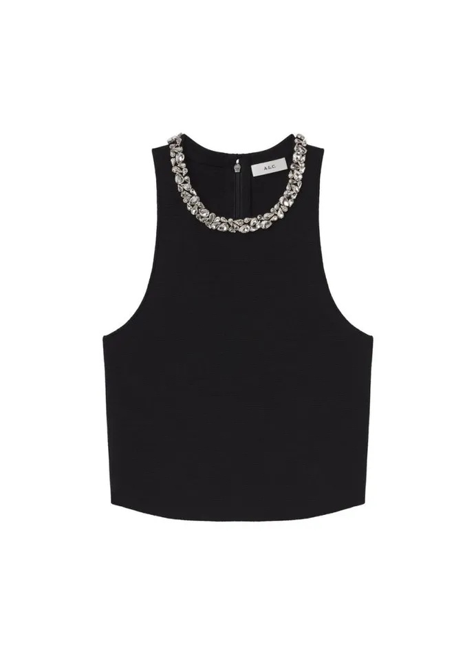 ALC Bella Embellished Compact Knit Top Black Women Knitwear