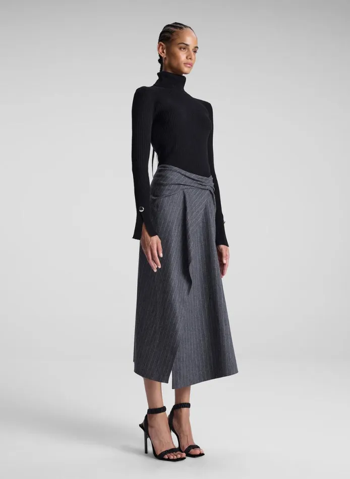 ALC Clara Wool Cashmere Pinstripe Midi Skirt Grey Melange Women Skirts