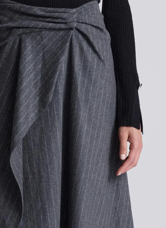 ALC Clara Wool Cashmere Pinstripe Midi Skirt Grey Melange Women Skirts