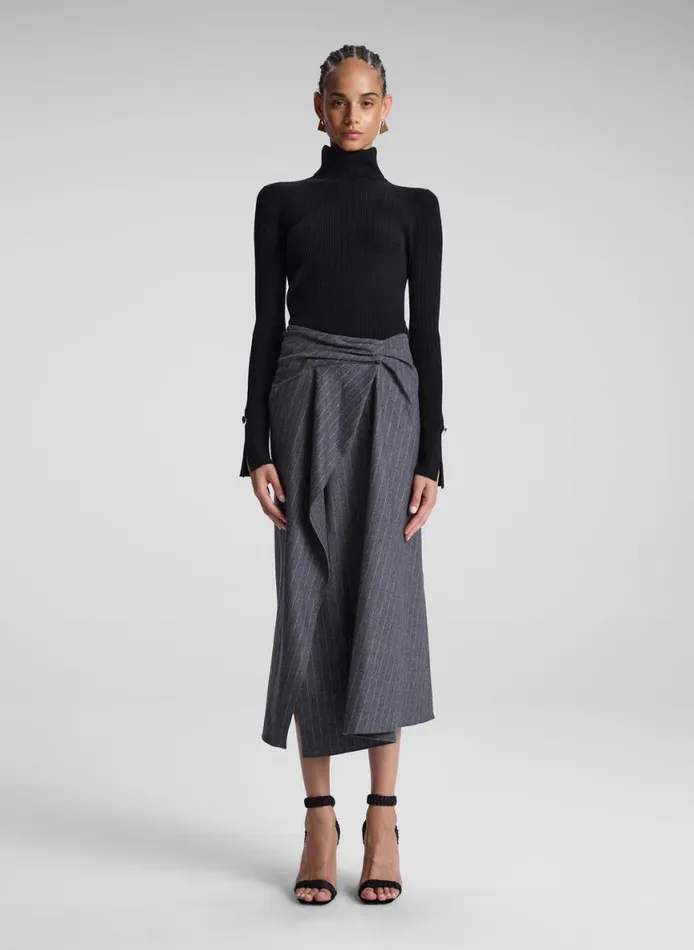 ALC Clara Wool Cashmere Pinstripe Midi Skirt Grey Melange Women Skirts