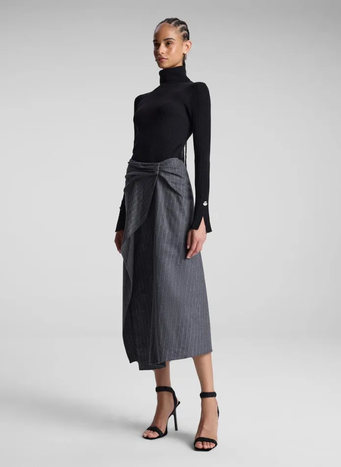 ALC Clara Wool Cashmere Pinstripe Midi Skirt Grey Melange Women Skirts