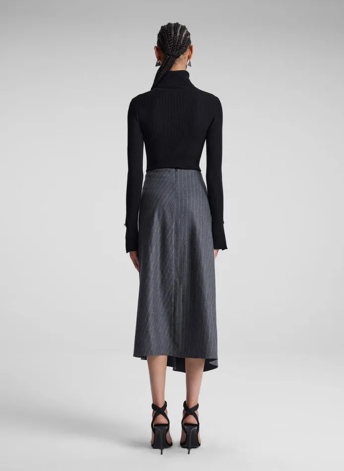 ALC Clara Wool Cashmere Pinstripe Midi Skirt Grey Melange Women Skirts