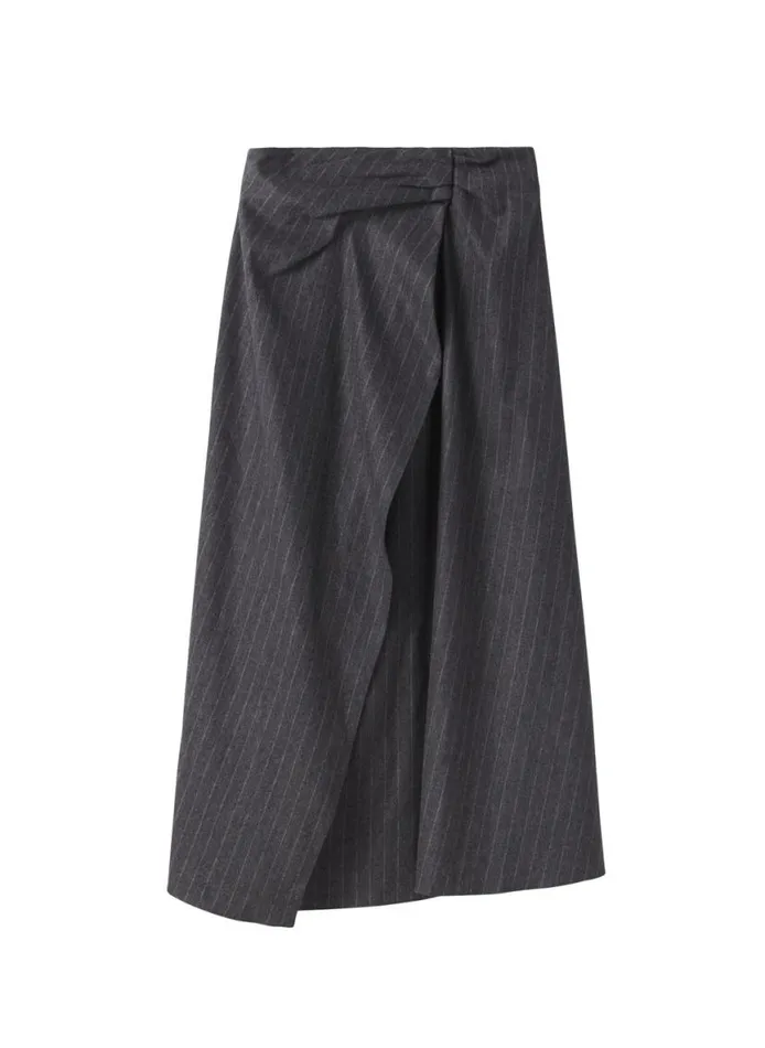 ALC Clara Wool Cashmere Pinstripe Midi Skirt Grey Melange Women Skirts