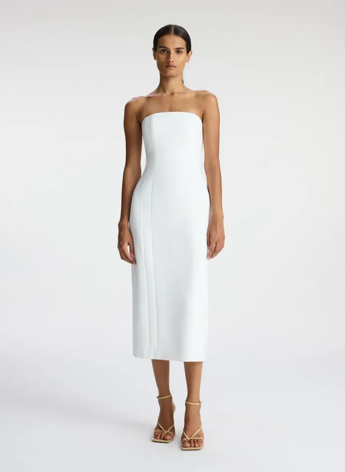 ALC Elizabeth Strapless Midi Dress White Women Dresses