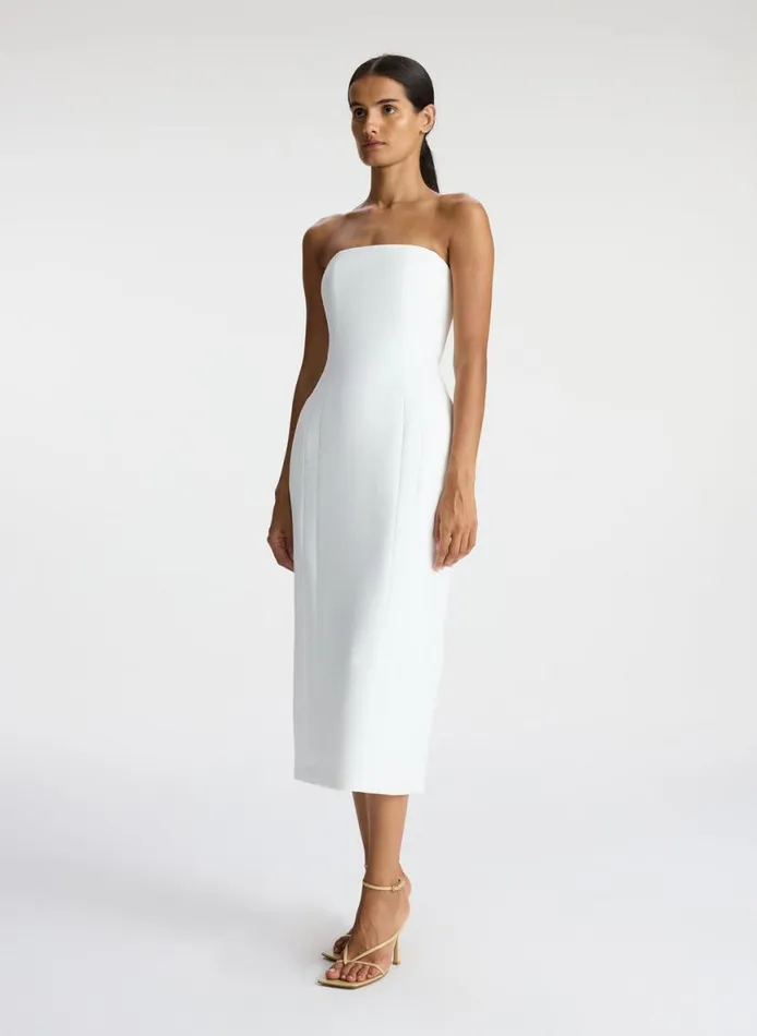 ALC Elizabeth Strapless Midi Dress White Women Dresses