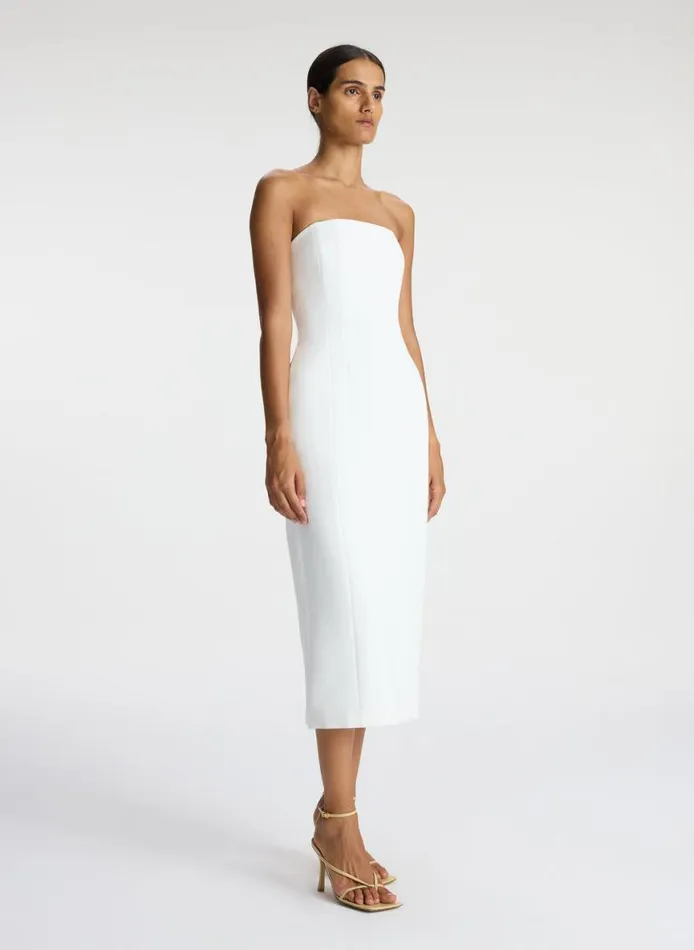 ALC Elizabeth Strapless Midi Dress White Women Dresses
