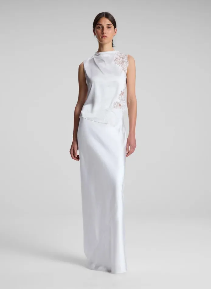 ALC Greta Satin Maxi Skirt Whisper White Women Skirts