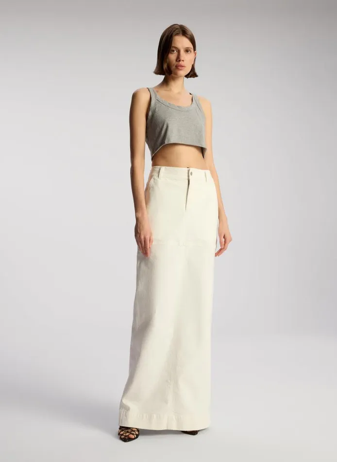 ALC Halsey Cropped Cotton Rib Tank Grey Melange Women Tees and Tanks