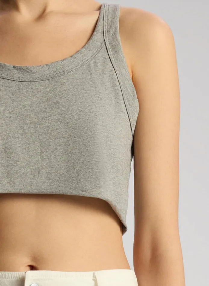 ALC Halsey Cropped Cotton Rib Tank Grey Melange Women Tees and Tanks