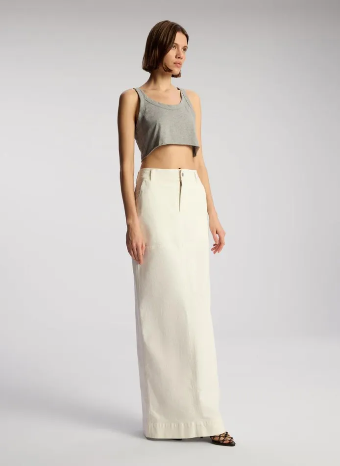 ALC Halsey Cropped Cotton Rib Tank Grey Melange Women Tees and Tanks
