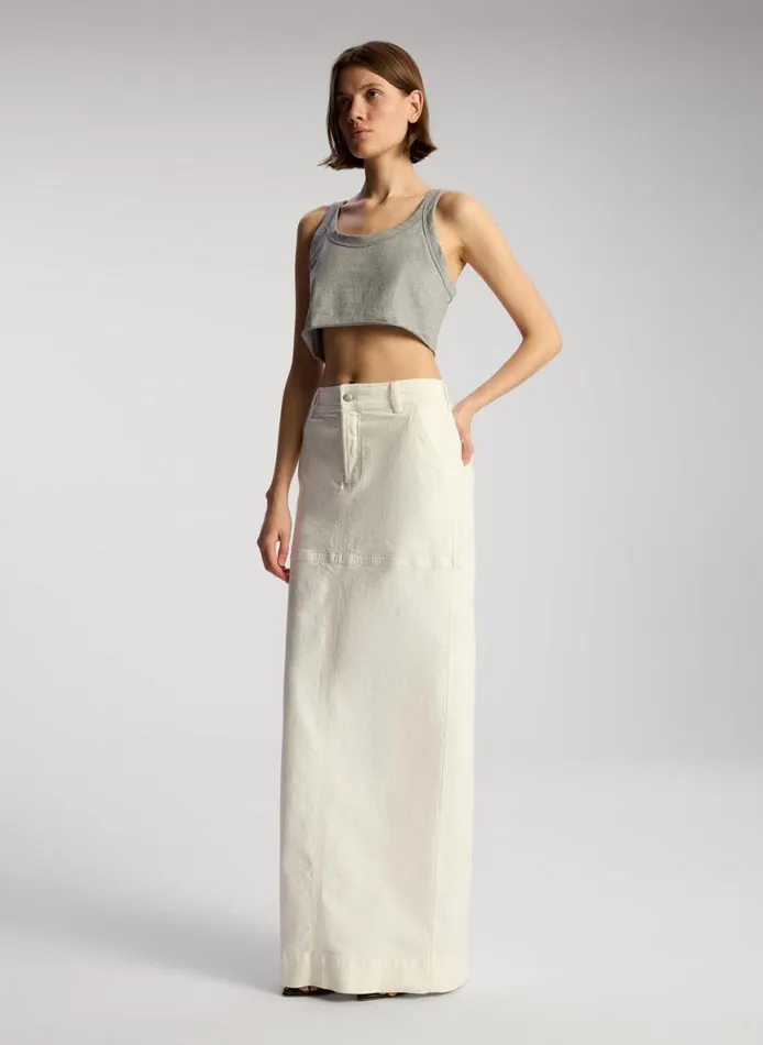 ALC Halsey Cropped Cotton Rib Tank Grey Melange Women Tees and Tanks