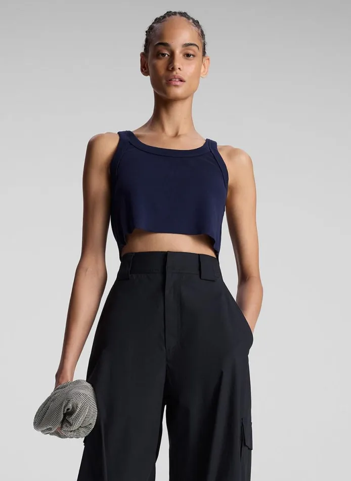 ALC Halsey Cropped Cotton Rib Tank Maritime Navy Women Tees and Tanks