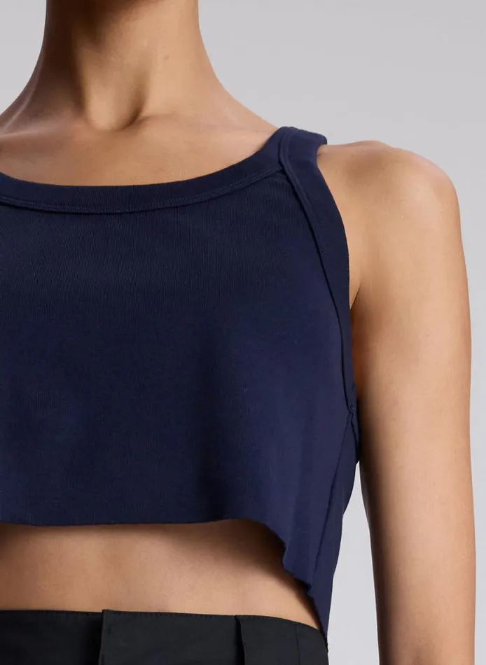 ALC Halsey Cropped Cotton Rib Tank Maritime Navy Women Tees and Tanks