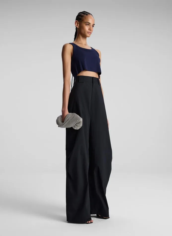 ALC Halsey Cropped Cotton Rib Tank Maritime Navy Women Tees and Tanks