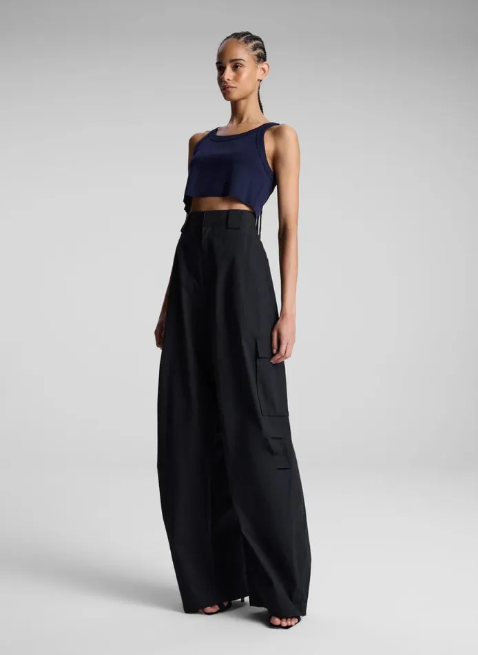 ALC Halsey Cropped Cotton Rib Tank Maritime Navy Women Tees and Tanks