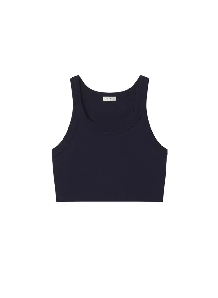 ALC Halsey Cropped Cotton Rib Tank Maritime Navy Women Tees and Tanks