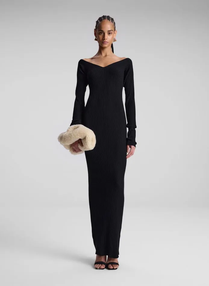 ALC Keaton Ribbed Merino Maxi Dress Black Women Dresses