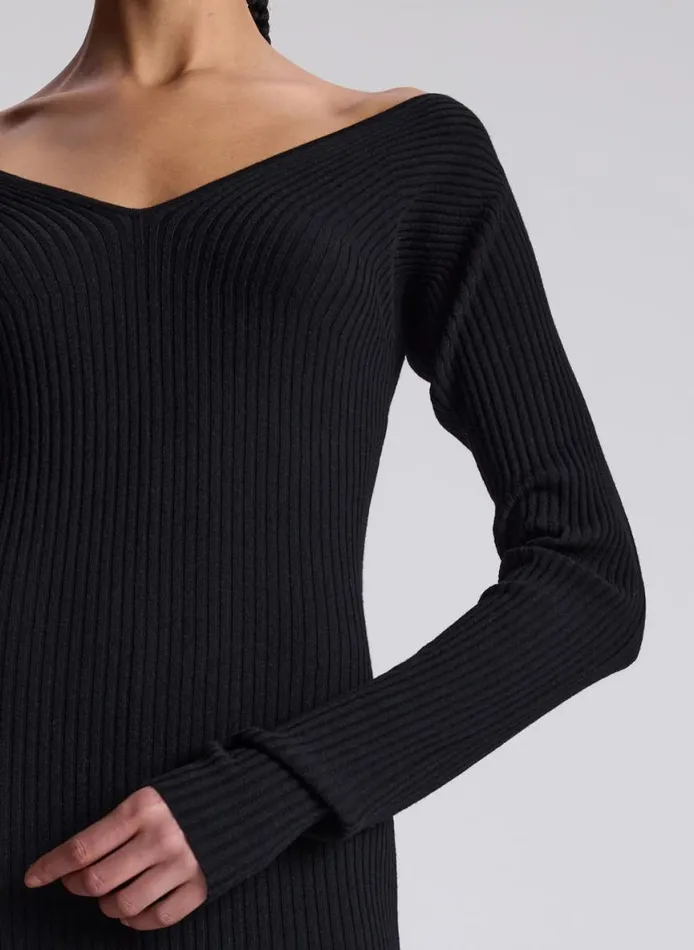 ALC Keaton Ribbed Merino Maxi Dress Black Women Dresses
