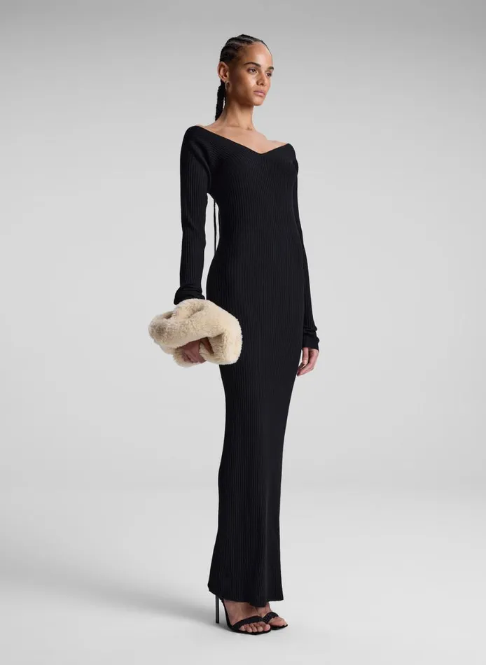 ALC Keaton Ribbed Merino Maxi Dress Black Women Dresses