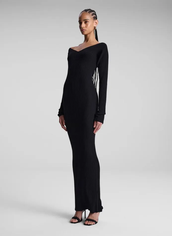 ALC Keaton Ribbed Merino Maxi Dress Black Women Dresses