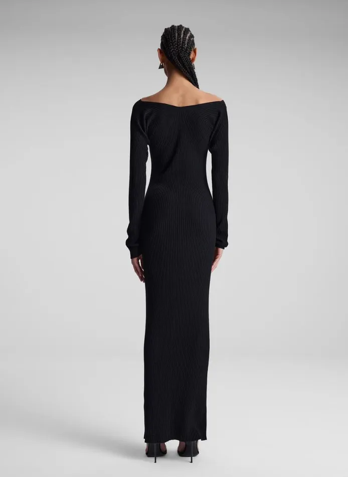 ALC Keaton Ribbed Merino Maxi Dress Black Women Dresses