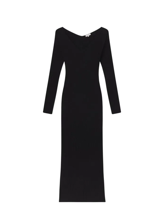 ALC Keaton Ribbed Merino Maxi Dress Black Women Dresses