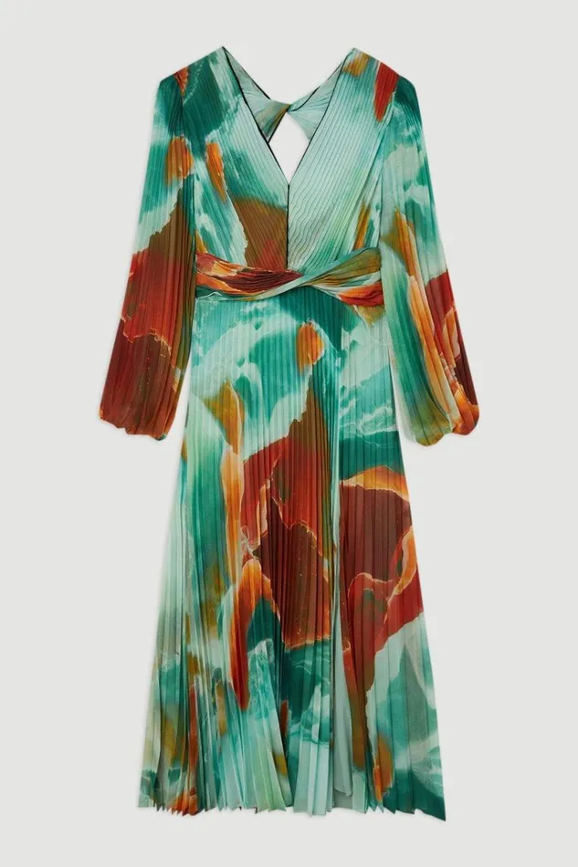 Abstract Printed Soft Pleated Woven Maxi Dress Multi Women Karen Millen Dresses