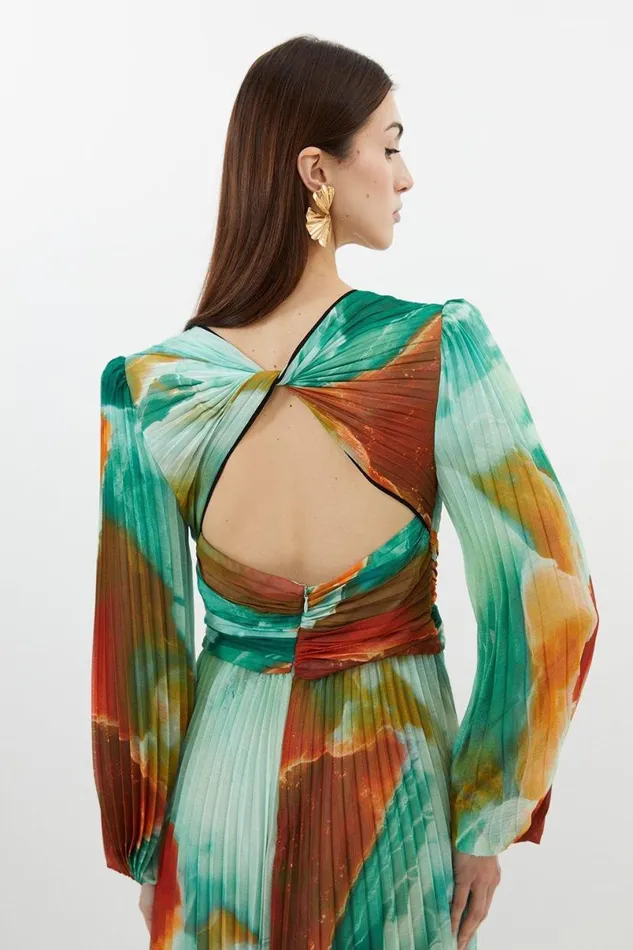 Abstract Printed Soft Pleated Woven Maxi Dress Multi Women Karen Millen Dresses