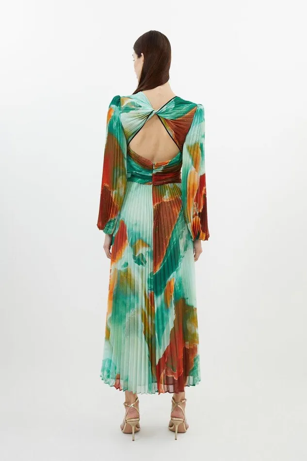 Abstract Printed Soft Pleated Woven Maxi Dress Multi Women Karen Millen Dresses
