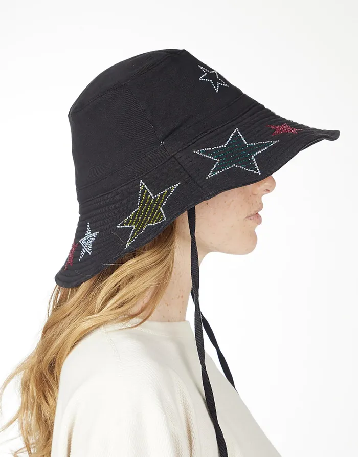 Adina Bucket Hat W Crystal Stars Black Women039s Lauren Moshi Hats