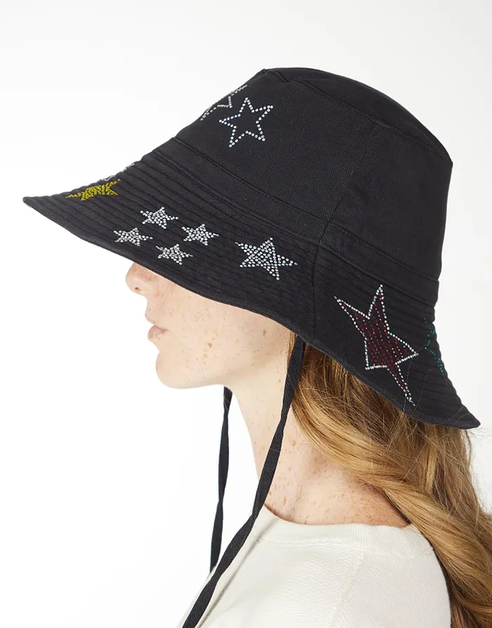 Adina Bucket Hat W Crystal Stars Black Women039s Lauren Moshi Hats