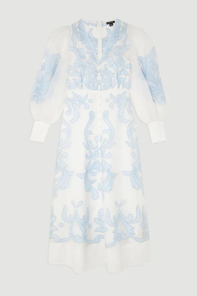 Applique Organdie Buttoned Woven Maxi Dress Baby Blue Women Karen Millen Dresses