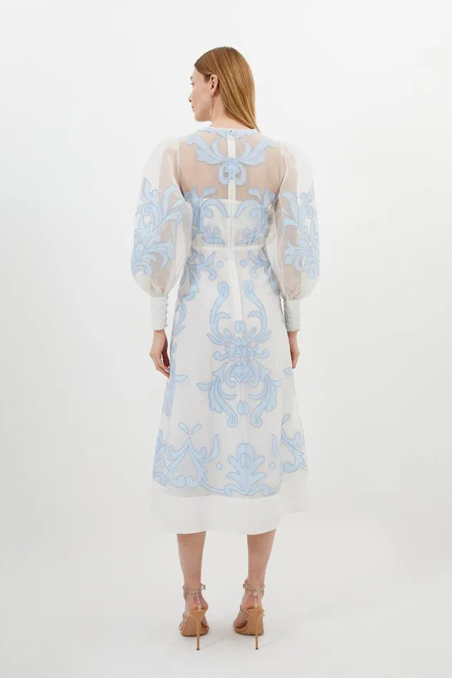 Applique Organdie Buttoned Woven Maxi Dress Baby Blue Women Karen Millen Dresses