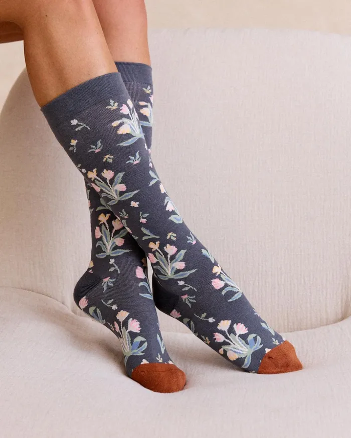 Arles Flowers Socks Grey Women Polin Et Moi Socks