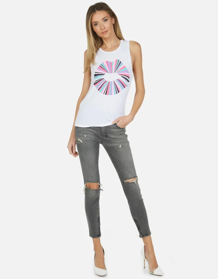 Ashlin Rainbow Ray Lip Tank White Women039s Lauren Moshi Tanks