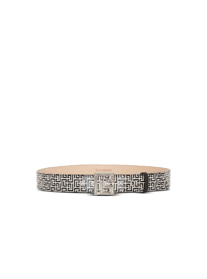 Balmain Belts Men PB Belt In Monogrammed Embossed Calfskin Black