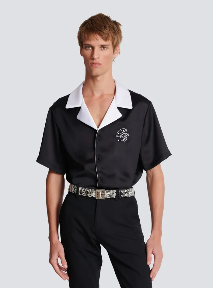 Balmain Belts Men PB Belt In Monogrammed Embossed Calfskin Black
