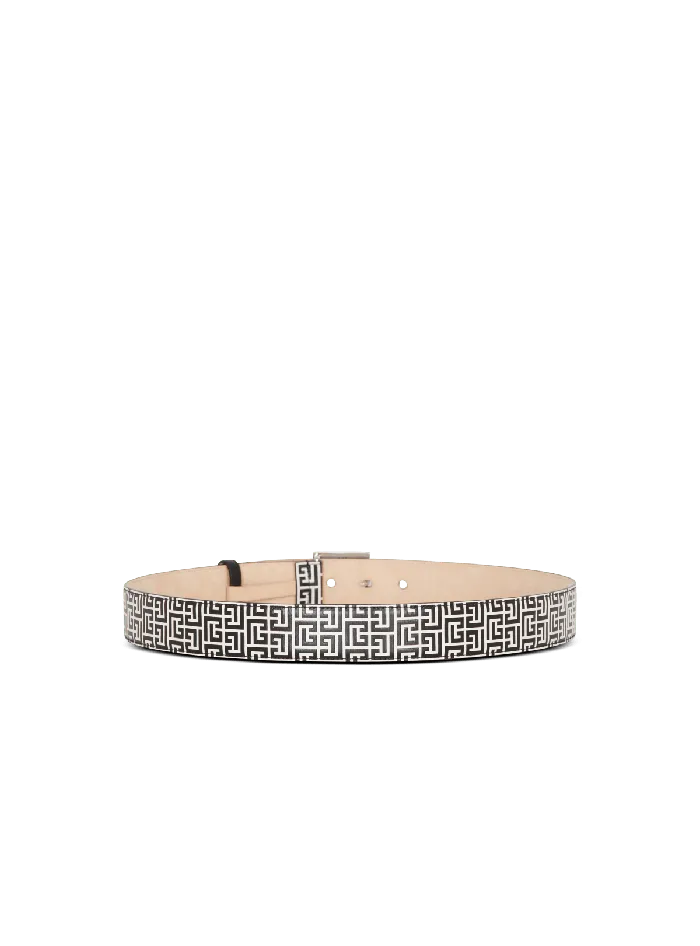 Balmain Belts Men PB Belt In Monogrammed Embossed Calfskin Black