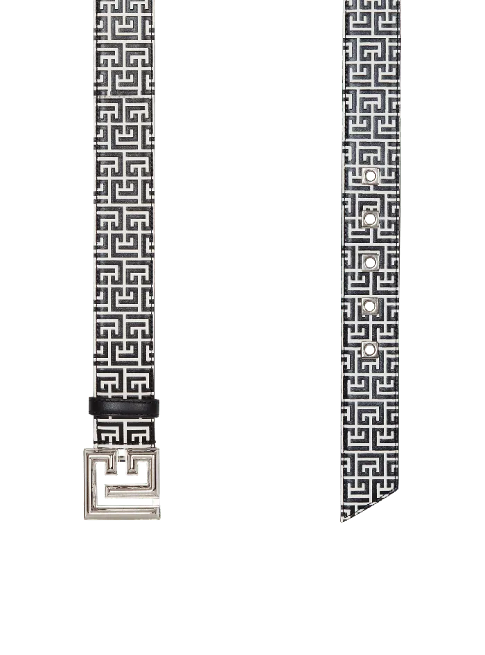 Balmain Belts Men PB Belt In Monogrammed Embossed Calfskin Black