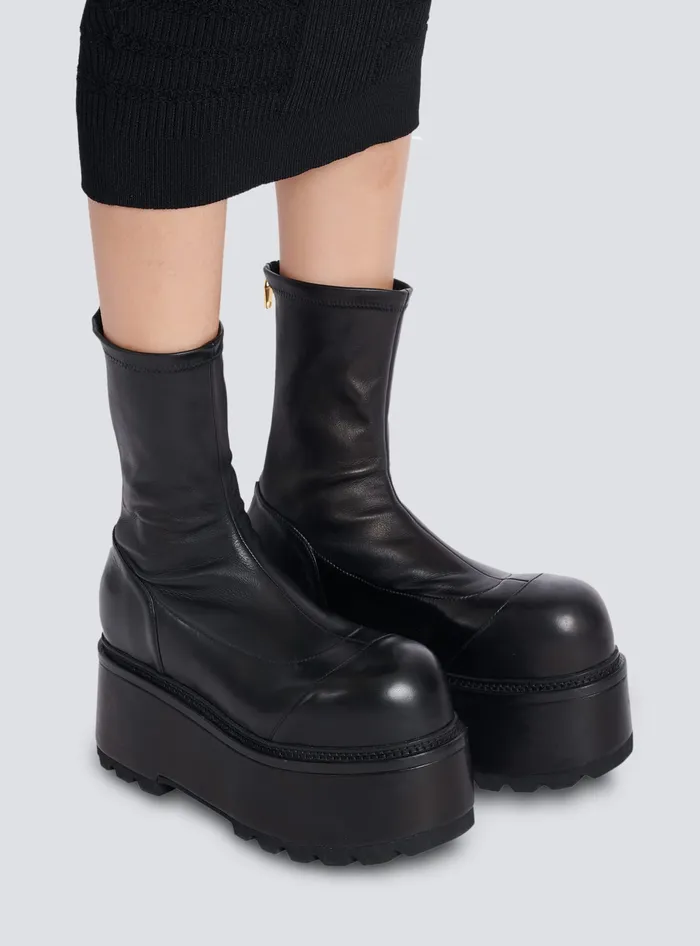 Balmain Boots Women Leather Platform Boots Black