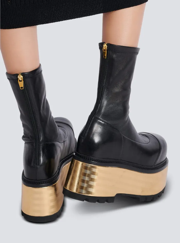 Balmain Boots Women Leather Platform Boots Black