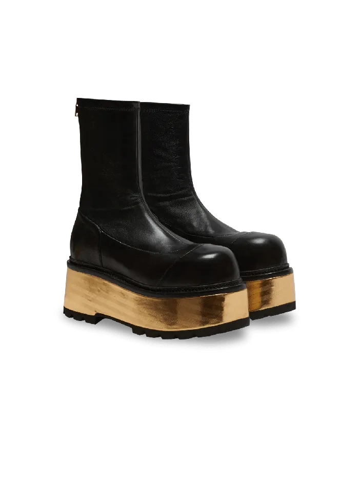 Balmain Boots Women Leather Platform Boots Black
