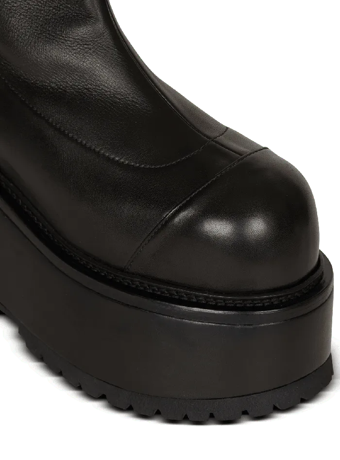 Balmain Boots Women Leather Platform Boots Black