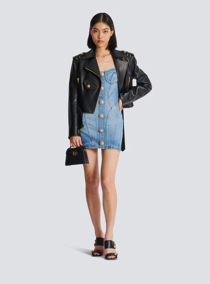 Balmain Dresses Women Buttoned Short Denim Dress Blue