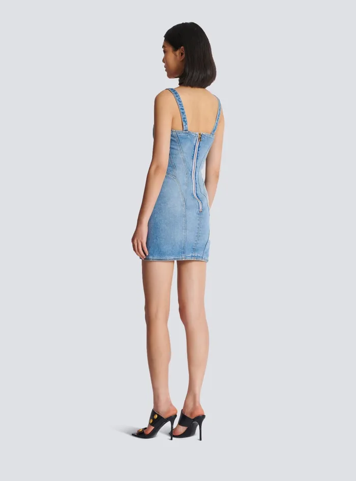 Balmain Dresses Women Buttoned Short Denim Dress Blue