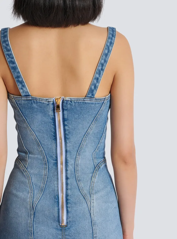 Balmain Dresses Women Buttoned Short Denim Dress Blue