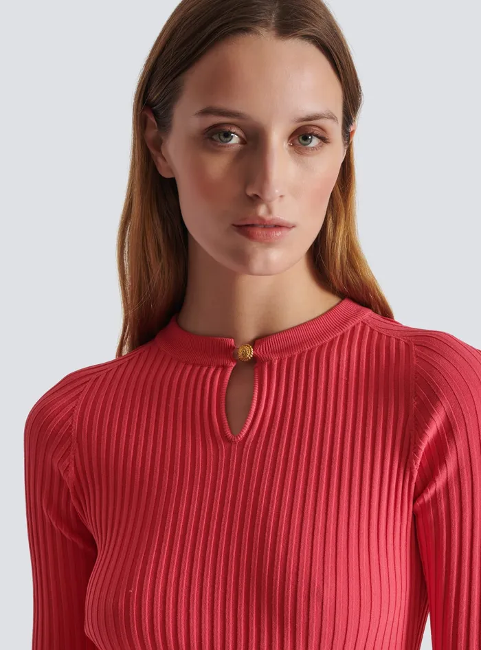 Balmain Dresses Women Flared Knit Dress Pink