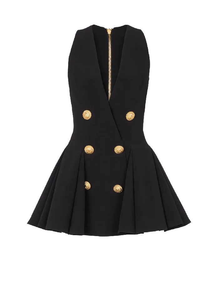 Balmain Dresses Women Pleated Flared Crepe Dress Black