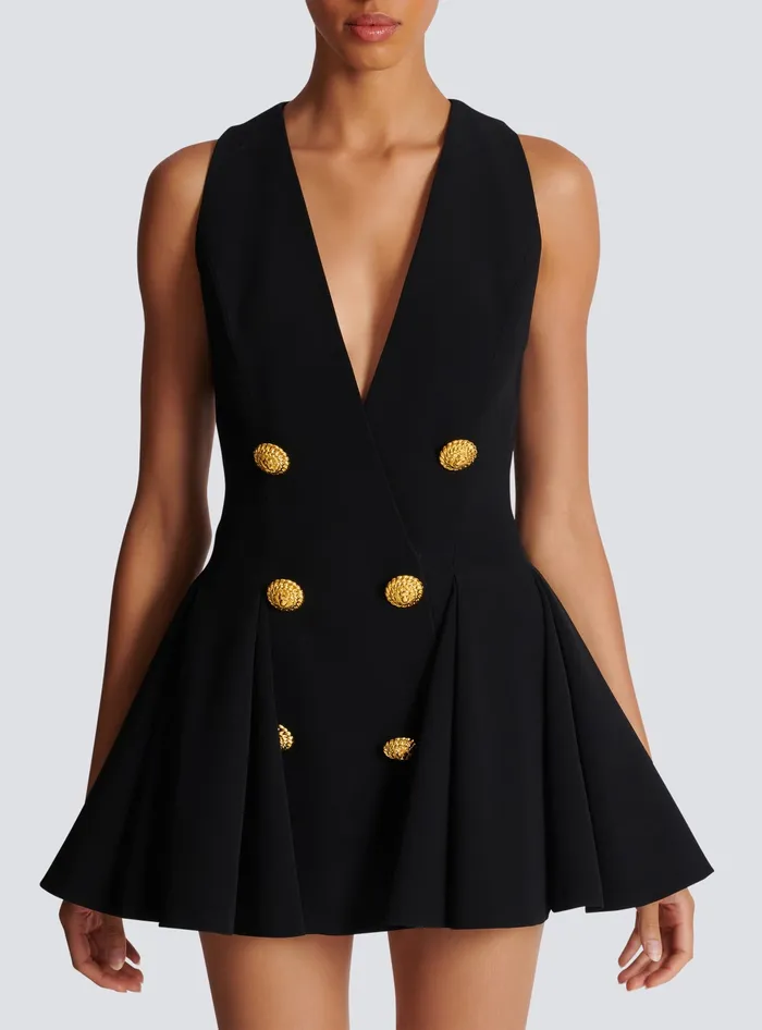 Balmain Dresses Women Pleated Flared Crepe Dress Black